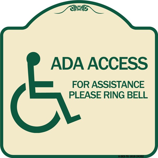 Signmission ADA Access for Assistance Ring Bell W/ New Isa Heavy-Gauge Aluminum Sign, 18" H, TG-1818-24352 A-DES-TG-1818-24352 - main